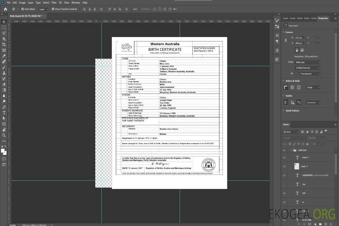Australie Modèle d'acte de naissance d'Australie-Occidentale au format Word, version 3 template